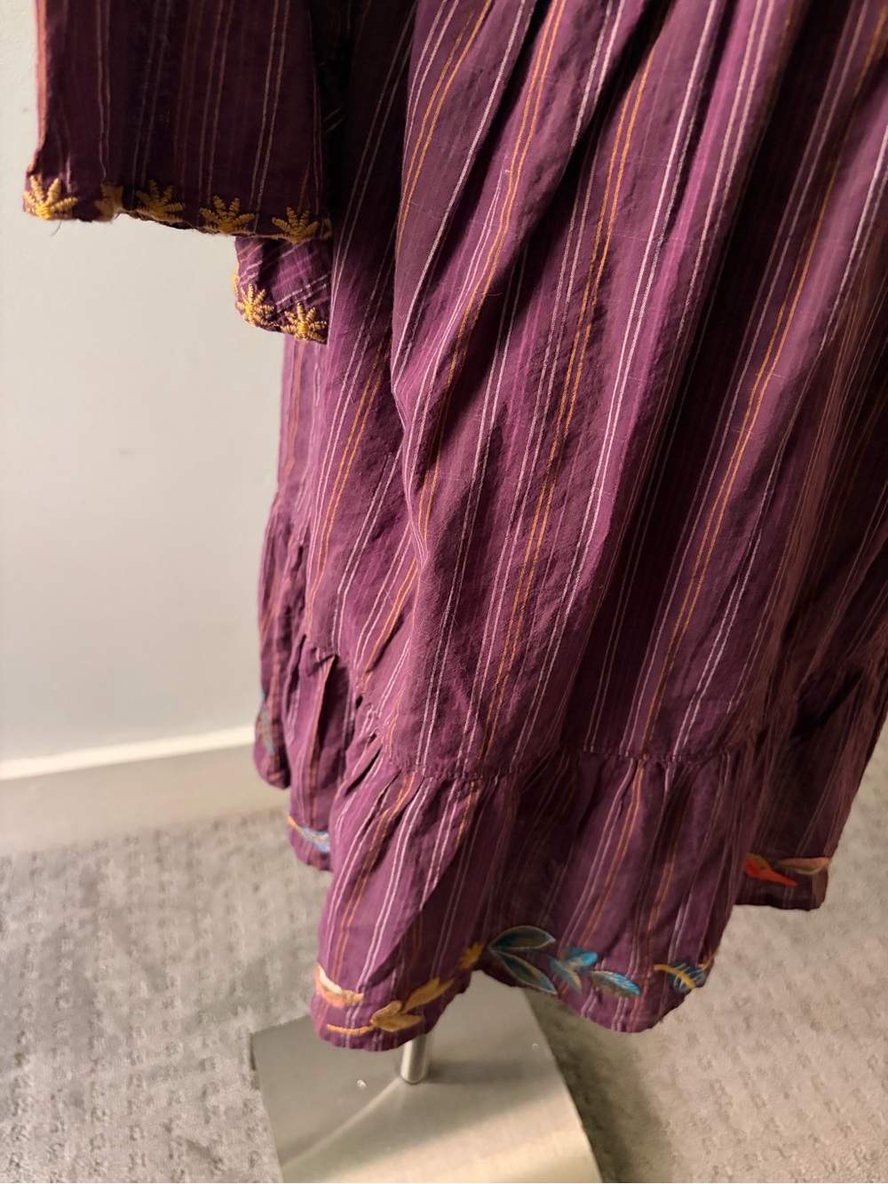 Johnny Was Embroidered Plum Long-Sleeve Button-Front Dress - Picture 4 of 6